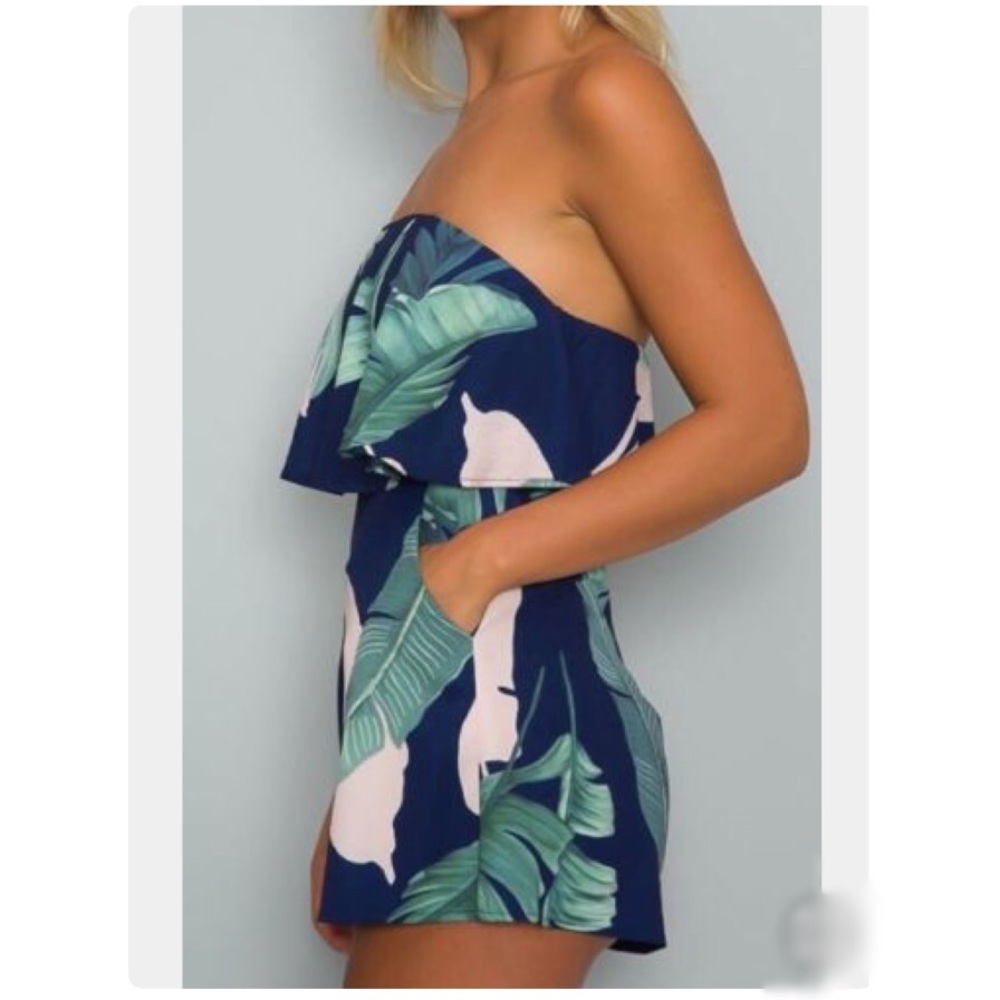 Flower Tropical Romper Playsuit Strapless Pockets - Picture 2 of 6